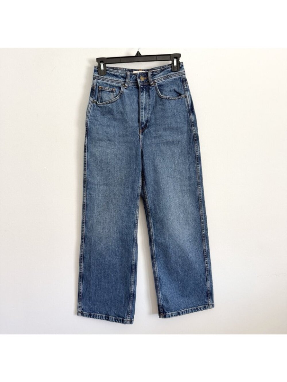 Sezane Le Crop Wide Leg Denim Blue Jeans High Rise Women’s Size 36 / US 4 - Picture 2 of 8